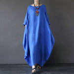 Buddha Stones Solid Color Three Quarter Sleeve Cotton Women's Maxi Dress