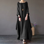 Buddha Stones Solid Color Three Quarter Sleeve Cotton Women's Maxi Dress