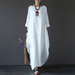 Buddha Stones Solid Color Three Quarter Sleeve Cotton Women's Maxi Dress