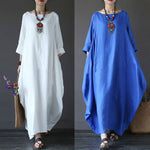 Buddha Stones Solid Color Three Quarter Sleeve Cotton Women's Maxi Dress