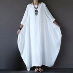 Buddha Stones Solid Color Three Quarter Sleeve Cotton Women's Maxi Dress