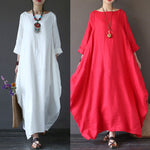 Buddha Stones Solid Color Three Quarter Sleeve Cotton Women's Maxi Dress