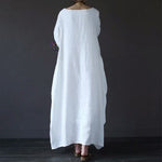 Buddha Stones Solid Color Three Quarter Sleeve Cotton Women's Maxi Dress