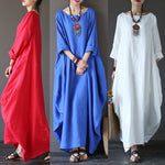 Buddha Stones Solid Color Three Quarter Sleeve Cotton Women's Maxi Dress