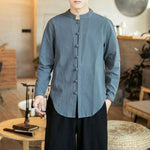 Buddha Stones Casual Stand Collar Frog-Button Long Sleeve Tang Suit Men's Shirt