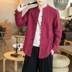 Buddha Stones Casual Stand Collar Frog-Button Long Sleeve Tang Suit Men's Shirt