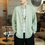 Buddha Stones Casual Stand Collar Frog-Button Long Sleeve Tang Suit Men's Shirt