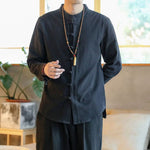 Buddha Stones Casual Stand Collar Frog-Button Long Sleeve Tang Suit Men's Shirt