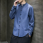 Buddha Stones Casual Stand Collar Frog-Button Long Sleeve Tang Suit Men's Shirt