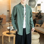 Buddha Stones Casual Stand Collar Frog-Button Long Sleeve Tang Suit Men's Shirt