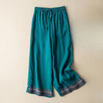Buddha Stones Casual Embroidery Bohemian Pattern Drawstring Women's Wide Leg Pants With Pockets
