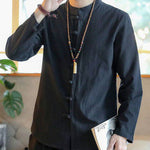 Buddha Stones Casual Stand Collar Frog-Button Long Sleeve Tang Suit Men's Shirt