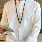 Buddha Stones Casual Stand Collar Frog-Button Long Sleeve Tang Suit Men's Shirt
