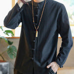 Buddha Stones Casual Stand Collar Frog-Button Long Sleeve Tang Suit Men's Shirt