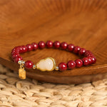 Buddha Stones Cinnabar Gourd Fu Character Charm Blessing Bracelet