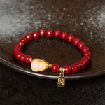Buddha Stones Cinnabar Gourd Fu Character Charm Blessing Bracelet