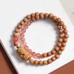 Buddha Stones Tibetan Zakiram Goddess Of  Wealth South Red Agate Sandalwood Fortune Bracelet
