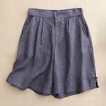 Buddha Stones Summer Casual Solid Color Zipper Button Acrylic Fiber Frog Button Women's Shorts With Pockets