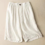 Buddha Stones Summer Casual Plain Zipper Button Cotton Linen Women's Shorts With Pockets