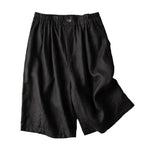 Buddha Stones Summer Casual Plain Zipper Button Cotton Linen Women's Shorts With Pockets