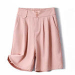 Buddha Stones Summer Casual Zipper Button Loose Plain Cotton Linen Women's Shorts With Pockets