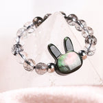 Buddha Stones 3mm Black Rutilated Quartz Tridacna Stone Rabbit Cat Ring
