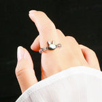 Buddha Stones 3mm Black Rutilated Quartz Tridacna Stone Rabbit Cat Ring