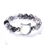 Buddha Stones 3mm Black Rutilated Quartz Tridacna Stone Rabbit Cat Ring