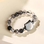 Buddha Stones 3mm Black Rutilated Quartz Tridacna Stone Rabbit Cat Ring