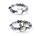 Buddha Stones 3mm Black Rutilated Quartz Tridacna Stone Rabbit Cat Ring