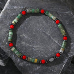 Buddha Stones Natural Green Stone Hematite Red Coral Powerful Bracelet