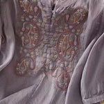 Buddha Stones Casual Loose Embroidery Frog Button Half Sleeve Crew Neck Cotton Women's Shirt