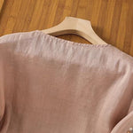Buddha Stones Casual Flower Leaf Embroidery Women's Crew Neck Design Three Quarter Sleeve T-shirt