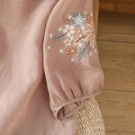 Buddha Stones Casual Flower Leaf Embroidery Women's Crew Neck Design Three Quarter Sleeve T-shirt