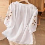 Buddha Stones Casual Symmetrical Embroidery Women's Crew Neck Design Half Sleeve Spandex T-shirt