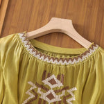 Buddha Stones Casual Symmetrical Embroidery Women's Crew Neck Design Half Sleeve Spandex T-shirt