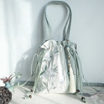 Buddha Stones Embroidered Green Pear Blue Epiphyllum Canvas Tote Crossbody Bag Shoulder Bag Handbag