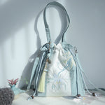 Buddha Stones Embroidered Green Pear Blue Epiphyllum Canvas Tote Crossbody Bag Shoulder Bag Handbag