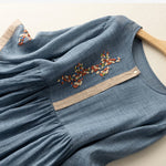 Buddha Stones Spring Ethnic Embroidery Half Sleeve Women's Midi Dress