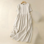 Buddha Stones Casual Short Sleeve Bowknot Tie Straps Women's Midi Dress With Pockets