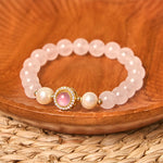 Buddha Stones Pink Crystal Pearl Warmth Bracelet