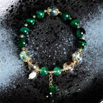 Buddha Stones Natural Green Tiger Eye Beads Green Leaf Positive Bracelet