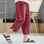 Buddha Stones Summer Men's Solid Color 7-8 Length Drawstring Pants With Pockets