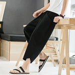 Buddha Stones Summer Men's Solid Color 7-8 Length Drawstring Pants With Pockets