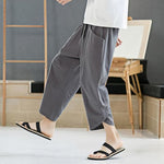 Buddha Stones Summer Men's Solid Color 7-8 Length Drawstring Pants With Pockets