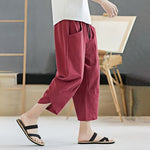 Buddha Stones Summer Men's Solid Color 7-8 Length Drawstring Pants With Pockets