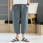 Buddha Stones Summer Men's Solid Color 7-8 Length Drawstring Pants With Pockets