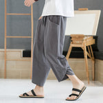 Buddha Stones Summer Men's Solid Color 7-8 Length Drawstring Pants With Pockets