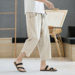Buddha Stones Summer Men's Solid Color 7-8 Length Drawstring Pants With Pockets