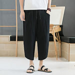 Buddha Stones Summer Men's Solid Color 7-8 Length Drawstring Pants With Pockets